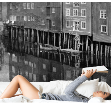 Fotobehang stad historische waterkant reflectie - TenStickers
