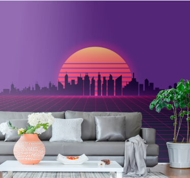 Fotobehang stad zonsondergang stadsgezicht silhouet - TenStickers