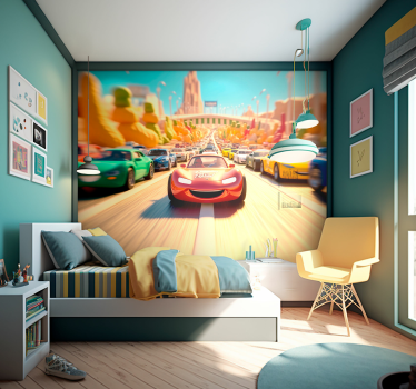 Fotobehang van animatie auto race - TenStickers