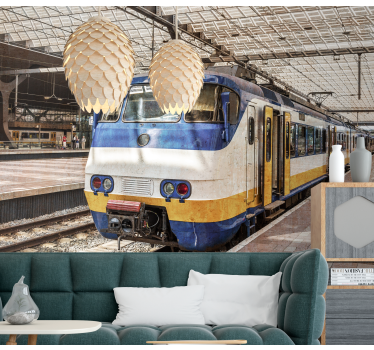 Fotobehang voertuigen gele en blauwe trein - TenStickers