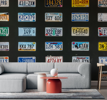 Fotobehang voertuigen kleurrijke kentekenplaten - TenStickers