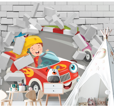 Fotobehang voertuigen vrolijke race scene - TenStickers