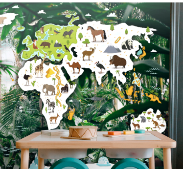 Fotobehang wereldkaart dierenwereld - TenStickers