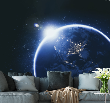 Fotobehang wereldkaart ruimte met zonnevlam - TenStickers