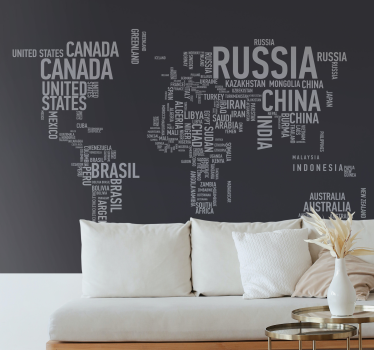 Fotobehang wereldkaart typografie - TenStickers