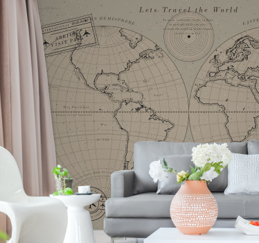 Fotobehang wereldkaart vintage wereldkaart - TenStickers