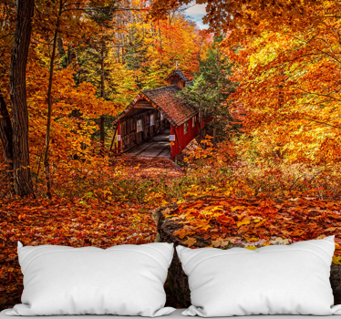 Fototapet landschap herfst brug - TenStickers