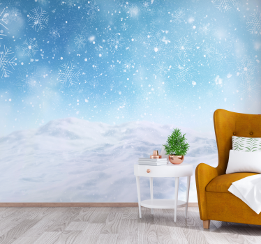 Fotowand woonkamer Sneeuwvlokken op een blauw landschap - TenStickers