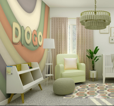 Gebogen strepen met naam fotobehang kinderkamer - TenStickers