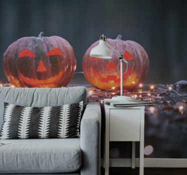 Gegraveerde pompoenstraling fotobehang halloween - TenStickers