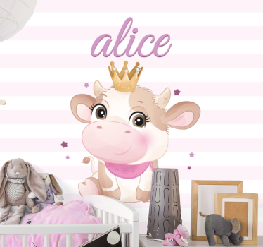 Gekroonde koe illustratie fotobehang kinderkamer - TenStickers