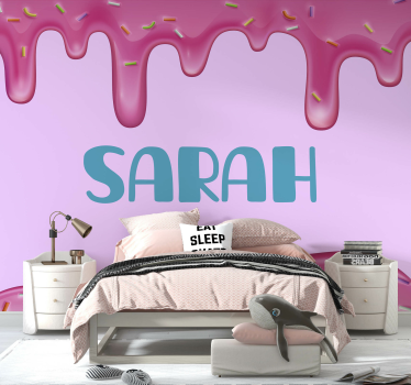 Gepersonaliseerd fotobehang drippende roze topping - TenStickers