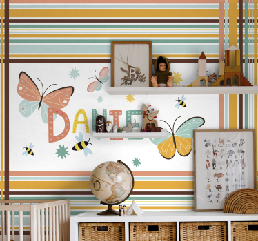 Gepersonaliseerde naamvlinder fotobehang kinderkamer - TenStickers