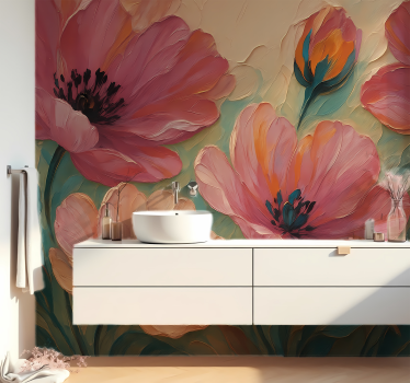 Geschilderde bloemenkunst fotobehang badkamer - TenStickers