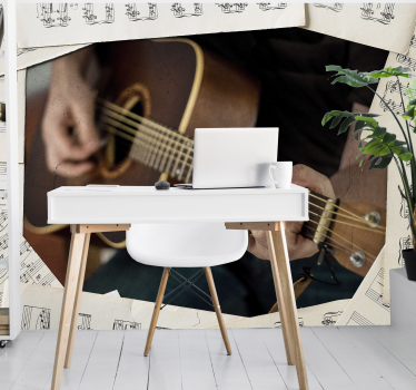 Gitaar en bladmuziek fotobehang tienerkamer - TenStickers
