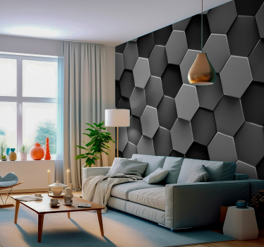 Hexagonen donkere Fotobehang woonkamer - TenStickers