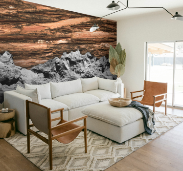 Hout en steenhout fotobehang woonkamer - TenStickers