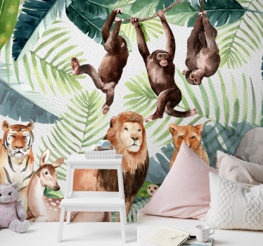 Kinder fotobehang Geschilderde jungle safari - TenStickers
