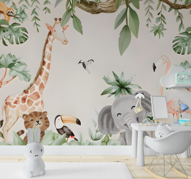 Kinder savanne fotobehang verschillende dieren - TenStickers