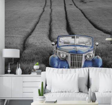 Klassieke blauwe auto fotobehang voertuigen - TenStickers