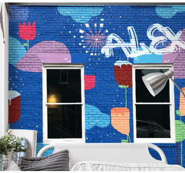 Kleurrijke bloemenelementen Fotobehang graffiti - TenStickers