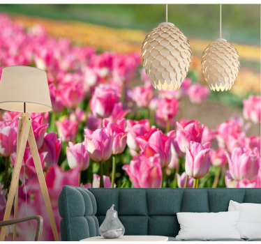 Levendig bloeiend veld fotobehang tulpen - TenStickers
