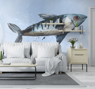 Fotobehang hoofd slaapkamer majestueuze vissen illustratie - TenStickers