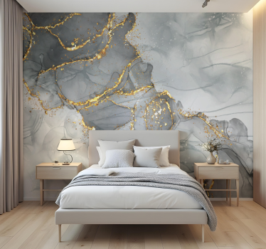 Mozaïekmuur grijs en goud fotobehang hoofd slaapkamer - TenStickers