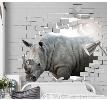 Neushoorn breekt door foto behang dieren - TenStickers