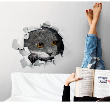 Nieuwsgierige kat die gluurt foto behang dieren - TenStickers
