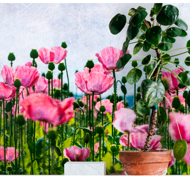 Papavers bloeien panorama bloemen foto behang - TenStickers
