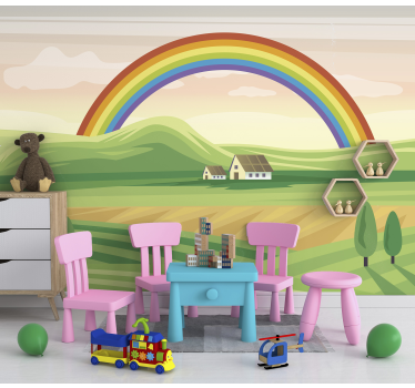 Regenbooglandschap fotobehang kinderkamer - TenStickers