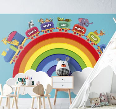 Regenboog trein avontuur foto behang babykamer - TenStickers