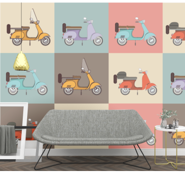 Retro scooter patroon fotobehang voertuigen - TenStickers