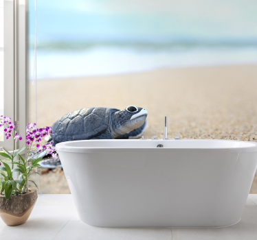 Schildpad aan de kust fotobehang badkamer - TenStickers