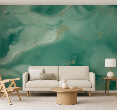 Smaragdgroene marmeren wervelingen foto behang woonkamer - TenStickers