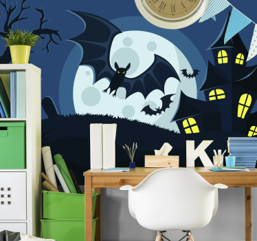 Spookhuis scène fotobehang halloween - TenStickers
