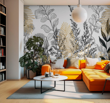 Tekeningen van planten Fotobehang woonkamer - TenStickers
