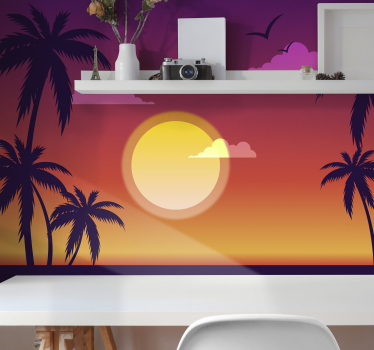 Tropische zonsondergang silhouetten fototapet landschap - TenStickers