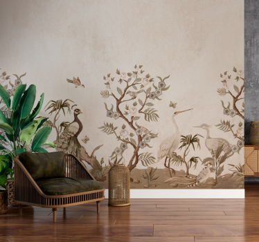 Vintage fauna beige foto behang tienerkamer - TenStickers