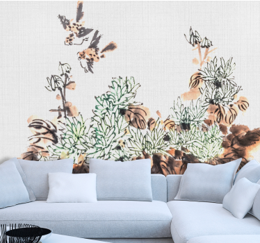 Vogels tussen het gebladerte foto behang woonkamer - TenStickers