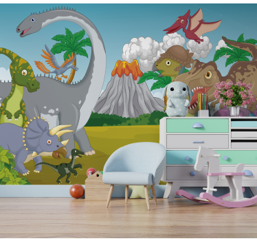 Vulkaan dinosaurussen kinder fotobehang - TenStickers