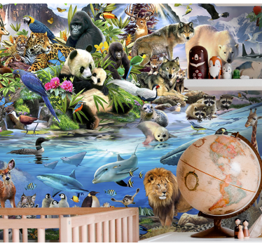 Wildlife safari-scène fotobehang kinderkamer - TenStickers
