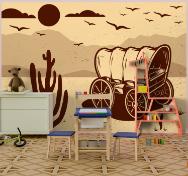 Woestijnlandschap wagen fotobehang kinderkamer - TenStickers