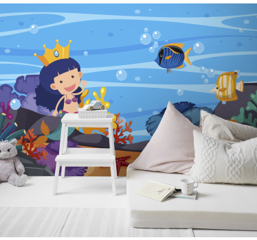 Zeemeermin cartoon onderzees foto behang kinderkamer - TenStickers