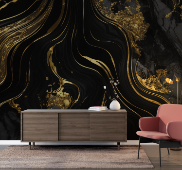 Zwart en goud marmer Fotobehang woonkamer - TenStickers