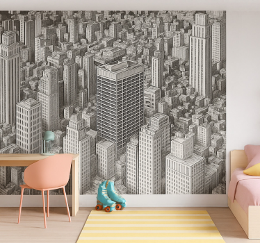 Zwart-wit overzicht fotobehang tienerkamer - TenStickers