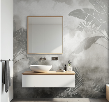 Zwart-witte palmen fotobehang badkamer - TenStickers