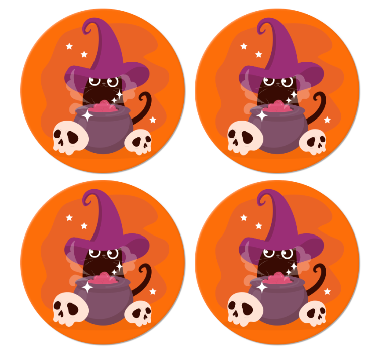 Kat heksenhoed illustratie halloween coaster - TenStickers