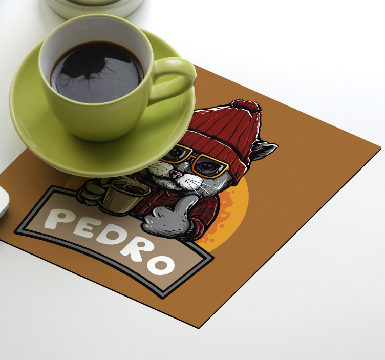Enge onderzetters coole kat met koffie - TenStickers